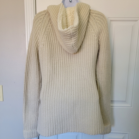 Sao Paulo Wool Blend Hooded Cardigan Sweater Fleece Lined Wood Toggle Buttons S - Picture 4 of 12